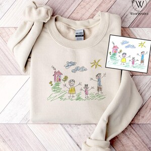 Suéter bordado con dibujo personalizado para niños, camiseta con ilustraciones personalizadas para niños, regalo para niños, camiseta con arte lineal, regalo de recuerdo para padres.