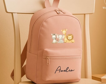 Custom Kids Safari Backpack, Back to School Printed Bag for Toddlers, Personalised Jungle Rucksack with Name, Zoo Animal Gift for Boys Girls