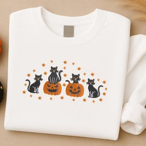 Halloween Pumpkin Fall Sweatshirt, Autumn Embroidered Crewneck with Leaves & Pumpkin, Cozy Thanksgiving Gift for Her, Spooky Season Tops