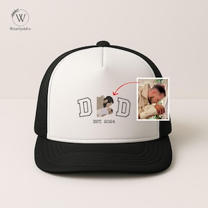 Custom Embroidered Portrait Dad Hat, Personalised Dad Sketch Trucker Cap, Dad and Me Hat, Gift for Him, Custom Photo Hat, Father&#39;s Day Gift
