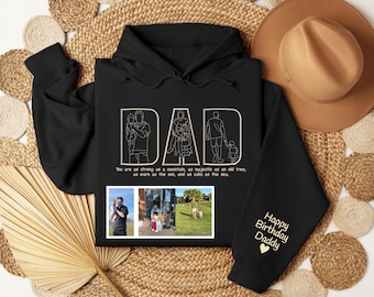 Moletom com Capuz Bordado Personalizado com Retrato do Pai, Desenho da Família a partir de Foto, Presente dos Filhos, Presente de Dia dos Pais para o Papai, Moletom com Capuz para o Papai