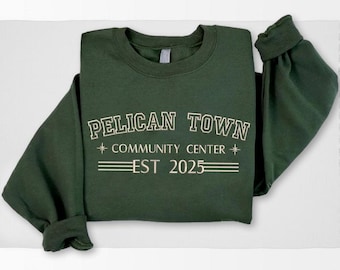Bluza Peliican Town z haftem, spersonalizowany sweter z okrągłym dekoltem z motywem farmy z roku EST, swetry Pelican Town z gry Stardew, prezenty dla graczy
