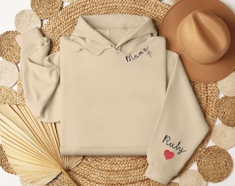 Personalised Mom Hoodies, Embroidered Mama/Mimi Mother's Day Hoodies, Kids Names On Sleeve Hoodies, New Mom Gifts, Gifts for Grandmother