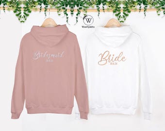 Bridesmaid Embroidered Hoodie, Custom Bridal Zip Up, Wedding Party Hoodie, Personalized Bride Hoodie, Hen Do Sweatshirt, Soon to Be Mrs Gift