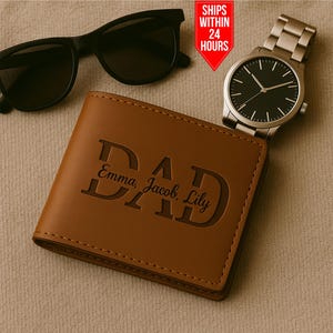 Cartera personalizada con nombre para papá, cartera de cuero personalizada para el Día del Padre, regalo de los niños, cartera personalizada grabada para papá, el mejor regalo para papá.