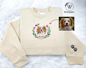 Maglione personalizzato con foto ricamata a forma di cane, ritratto personalizzato di animali domestici da Picture Crewnecks, maglioni commemorativi per mamme di cani, regali di Natale per amanti dei cani