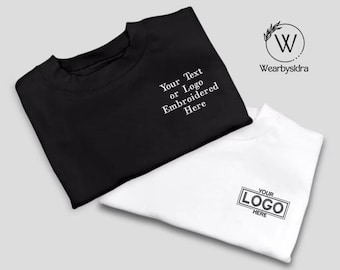 Custom Embroidered T Shirts, Personalised Text/Quote On Left Chest Monogrammed Crewneck Tees, Unisex Tops, 100% Cotton Shirt, Valentine Gift