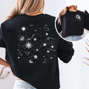 Celestial Moon Sweatshirt, Starry Night Crewneck, Lunar Phase Astrology Gift, Boho Space Aesthetic Jumper, Witchy Spiritual Sweaters for Her
