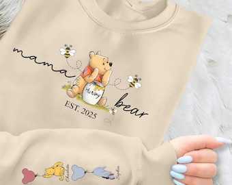 Personalised Mama Bear Sweatshirt, Custom Mother's Day Gift, Mom Crewneck, Sweatshirt With Kids Names On Sleeve, Momma Sweater, Gift for Her
