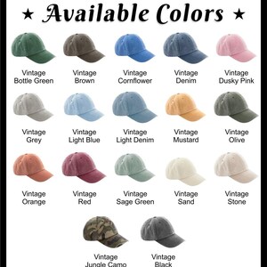 May include: A display of various vintage-style baseball caps in a variety of colors, including green, brown, blue, pink, grey, orange, red, and black. The text "Available Colors" is at the top.