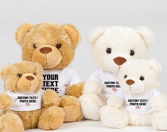 Oso de peluche personalizado, oso de peluche personalizado con foto/texto impreso y camiseta, oso de peluche suave, regalos de aniversario, regalos de San Valentín para ella