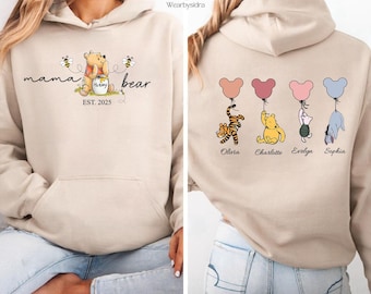 Mama Bear Hoodie, Custom Mothers Day Hoodies with Names on Back, Custom Momma Hoodie, New Mum Gift, Hoodie gift for Mum, Present for New Mom