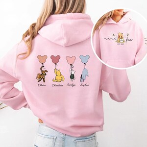 Mama Bear Hoodie, Custom Mothers Day Hoodies with Names on Back, Custom Momma Hoodie, New Mum Gift, Hoodie gift for Mum, Present for New Mom Light Pink