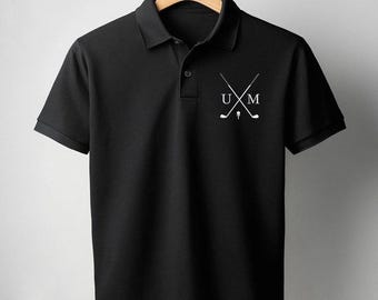 Personalisiertes Herren-Poloshirt, gestickte monogrammierte Initialen Golf-Poloshirts, bequemes Farbtop für Golfer, Geschenk für Papa, Versand am nächsten Tag Großbritannien