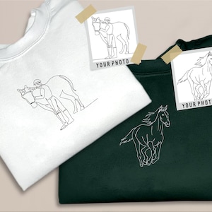 Custom Horse Portrait Embroidered Sweater, Personalised Line Art from Photo Sweatshirts, Equestrian Xmas Crewnecks, Horse Xmas Lovers Gifts