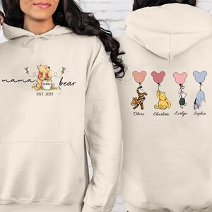 Mama Bear Hoodie, Custom Mothers Day Hoodies with Names on Back, Custom Momma Hoodie, New Mum Gift, Hoodie gift for Mum, Present for New Mom Sand