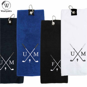 Serviettes de golf brodées, serviettes de golf avec monogrammes initiales personnalisées, serviettes en microfibre 100 % polyester, serviettes de golf pour papa, cadeaux pour golfeurs