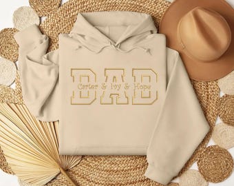 Personalisierter Papa Hoodie mit Kindernamen, individuell gestickter Name Hoodie für Papa, Vatertagsgeschenk, Geschenk für ihn, individueller Hoodie für neue Väter