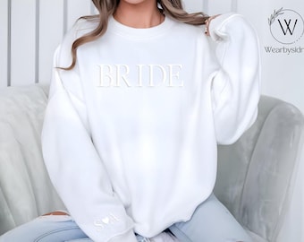 Personalised Embossed Bride Sweatshirt, Custom Bridal Sweaters, Bride Hen Party Gifts, Bridal Sweatshirt, Bridal Shower Gifts for Future Mrs