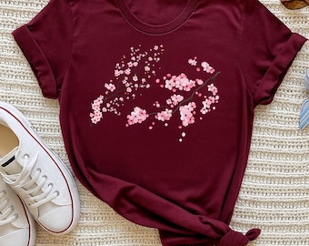 Camiseta de flor de cerezo, camiseta floral estética Sakura, camiseta con gráfico de flores japonesas, regalo para amantes de la naturaleza primaveral, regalo de floración minimalista para ella