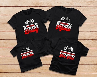 Gepersonaliseerde retro pitcrew shirts, vintage race verjaardagsshirts, familie bijpassende kinder/volwassenen T-shirts, aangepaste jaren 60 tshirt, raceliefhebber geschenken
