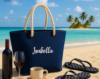 Personalised Beach Bag Bridesmaid Tote, Custom Name Gift Bag for Wedding, Bridal Party Proposal Tote, Monogram Weekender Summer Beach Bag