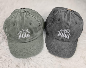 Mountain Forest Embroidered Hat, Nature Baseball Cap, Hiking Dad Hat for Outdoors, Adventure Cap, Forest Lover Gift, Summer Hat for Him
