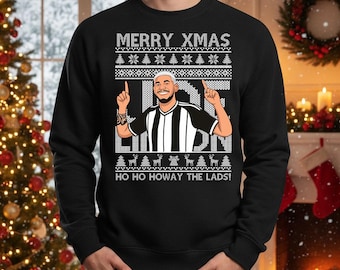 Joelinton Ugly Christmas Jumper, Funny Ho Ho Howay the Lads Football Tops, Xmas Football Lovers Fan Gift, Holiday Toon Army Printed Sweater