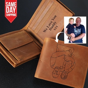 Carteras con foto grabada personalizada, carteras de cuero para hombre con monograma, boceto personalizado de carteras con foto, cartera para papá, regalo para el esposo