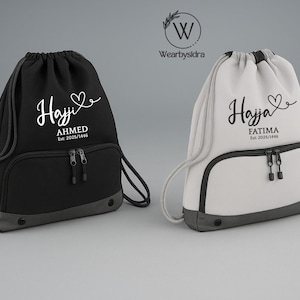 Personalised Hajj Travel Bags, Custom Hajji/Hajja Travel Sack, Muslims Pilgrimage Gifts, Hajj & Umrah Accessory Carry Bags, First Hajj Gifts