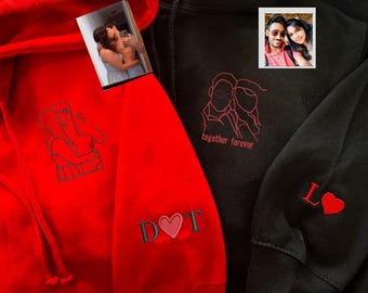 Sudadera con capucha con retrato bordado, sudadera con capucha personalizada con foto de pareja, sudaderas personalizadas para novio, regalos de pareja para él