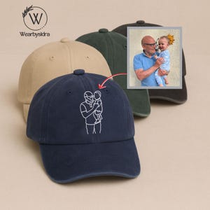 Custom Outline Portrait Dad Cap, Embroidered Vintage Family Sketch Photo Hats, Vintage Style Cotton Cap, Portrait Dad Hat, Father&#39;s Day Gift