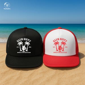 Birthday Club Trucker Hat, Custom Beach Party Hat, Bachelorette Trip Printed Cap, Personalised Birthday Girl Squad Hats, Summer Party Favors