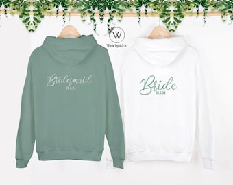Personalised Bride Zip up Hoodies, Custom Embroidered Bridesmaid Hen Do Hoodies, Bachelorette Jumpers, Bridal Shower Outfit, Christmas Gifts