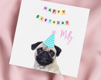 Pug Dog Greeting Card, Pug Birthday Card, Cute Pug Card, Special Birthday, Personalised Card