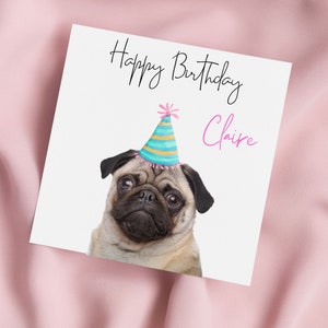 Carte de voeux pour chien carlin, carte d'anniversaire carlin, jolie carte carlin, anniversaire spécial, carte personnalisée