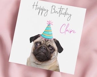 Pug Dog Greeting Card, Pug Birthday Card, Cute Pug Card, Special Birthday, Personalised Card