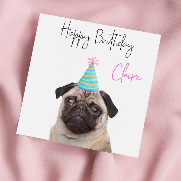 Pug Dog Greeting Card, Pug Birthday Card, Cute Pug Card, Special Birthday, Personalised Card