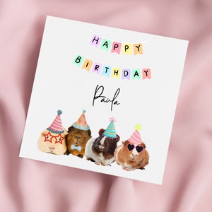 Birthday Card with Guinea Pigs and Party Hats, Guinea Pig Greeting Card, Guinea Pig Card, Special Birthday, Personalised Card