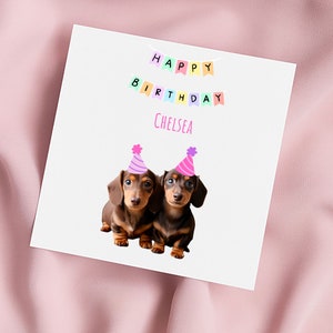 Birthday Card with Dachshunds in Party Hats, Sausage Dog Greeting Card, Daxi Card, Special Birthday