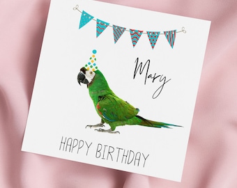 Birthday Card with Cute Parrot, Parrot Greeting Card, Parrot Card, Special Birthday, Personalised Card