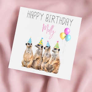 Carte d'anniversaire avec des suricates, carte de voeux suricate, carte suricate, anniversaire spécial, carte personnalisée