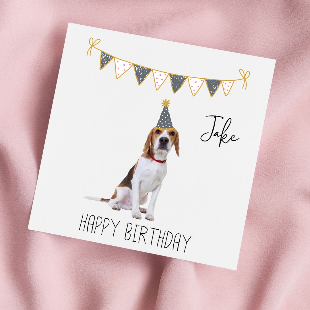Birthday Card With Cute Beagle Dog in Party Hat, Beagle Greeting Card ...