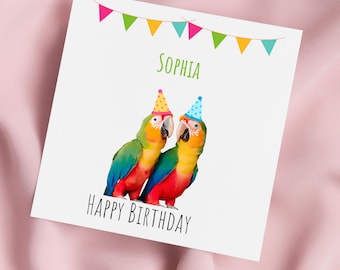 Birthday Card with Cute Parrots, Parrot Greeting Card, Parrot Card, Special Birthday, Personalised Card