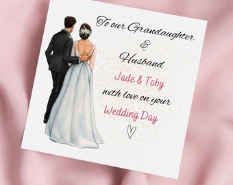 Grandaughter & Husband Wedding Card , Bride and Groom Card, Wedding Card, Personalised Card