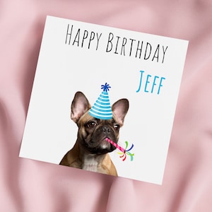Carte d'anniversaire bouledogue français, carte bouledogue français, carte d'anniversaire personnalisée, carte personnalisée