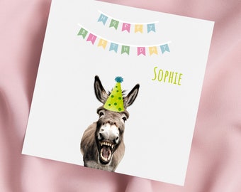 Birthday Card with Donkey, Donkey Greeting Card, Donkey Card, Special Birthday, Personalised Card