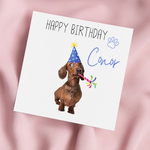 Birthday Card with Dachshund in Party Hat, Sausage Dog Greeting Card, Daxi Card, Special Birthday