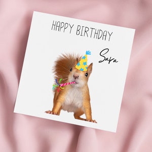 Birthday Card with Squirrel in Party Hat, Squirrel Greeting Card, Squirrel Card, Special Birthday, Personalised Card