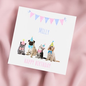 Carte d'anniversaire chien et chat, carte de voeux chien, carte chien, carte chat, anniversaire spécial, carte personnalisée